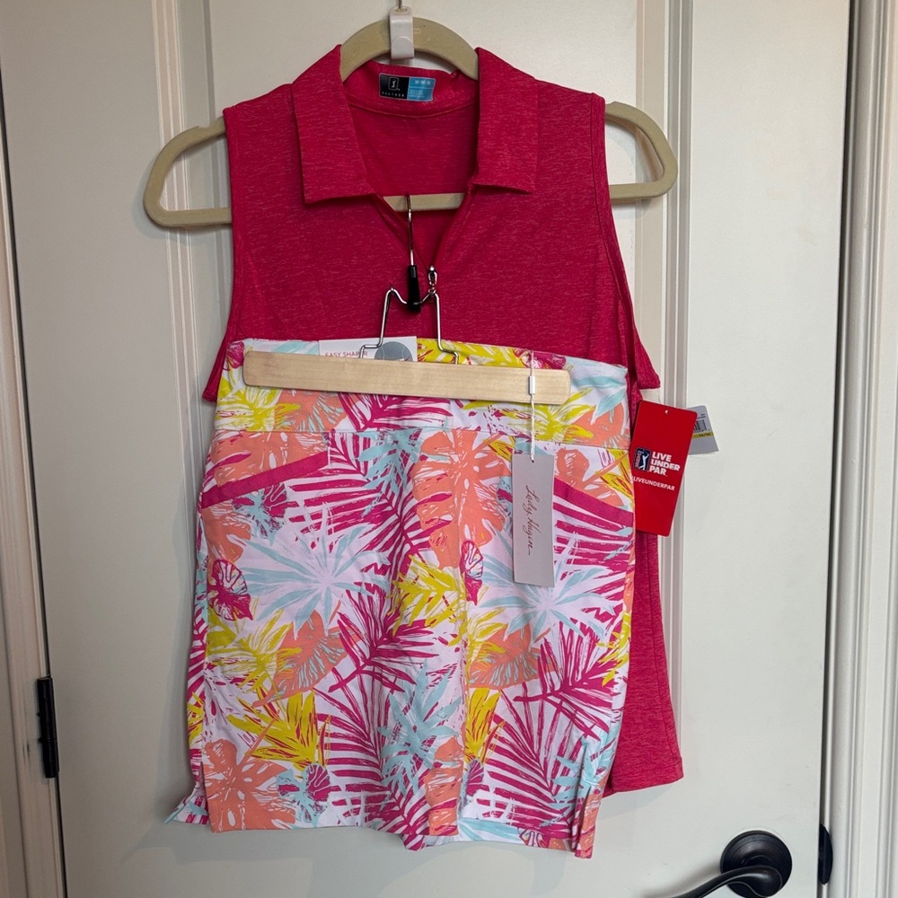 NWT Pink Sleeveless Golf Top and Tropical Print Skirt Set (PGA and Lady Hagen)